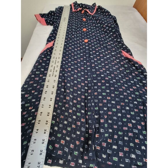 Vintage Martha Egan Button-Front Shirt Dress Medium Navy Printed Short Sleeve - Picture 8 of 8